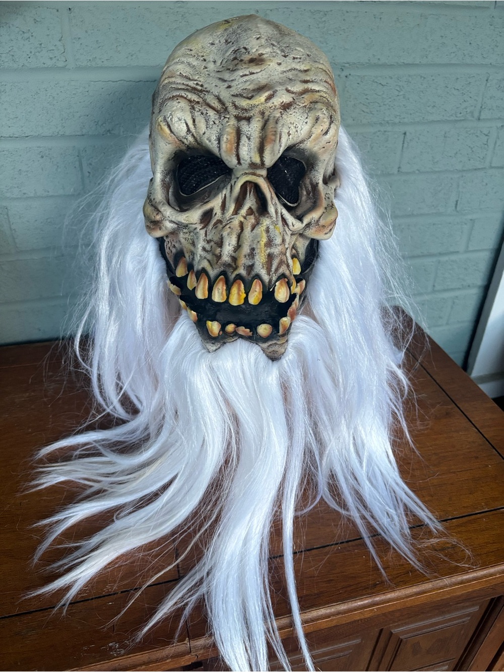 Vintage Paper Magic Horror Mask with Long White Hair-2003